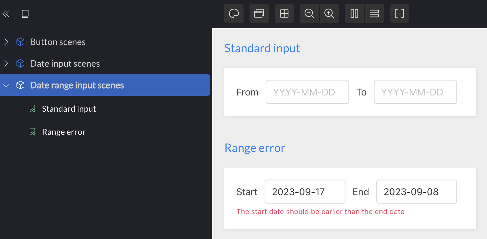 Date range input visualized in Portfolio
